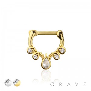 MULTI GEM CZ TEAR DROP SEPTUM HINGED CLICKER